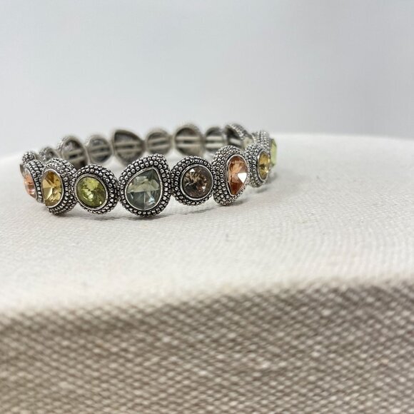 Napier Silver-Tone Stretch Bracelet With Multi-Color Teardrop Glass Accents - Picture 4 of 11